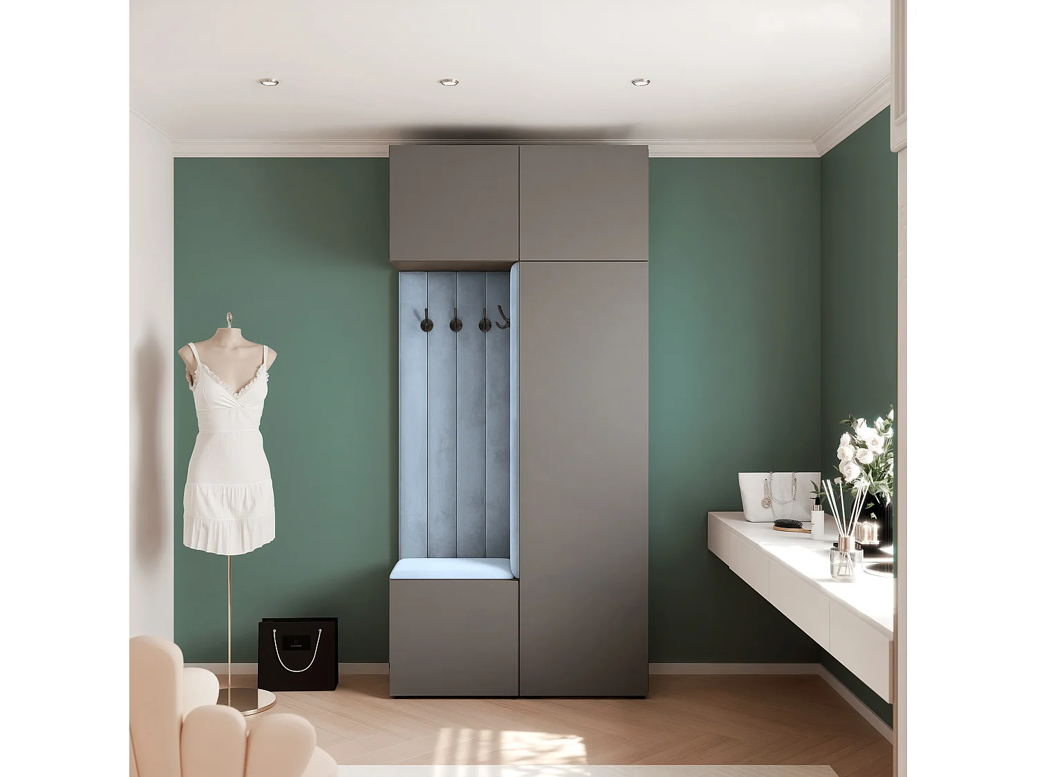 Vestiaire ARIA 10 112 cm Gris Rembourré Bleu Clair Soft-Close Push-to-Open