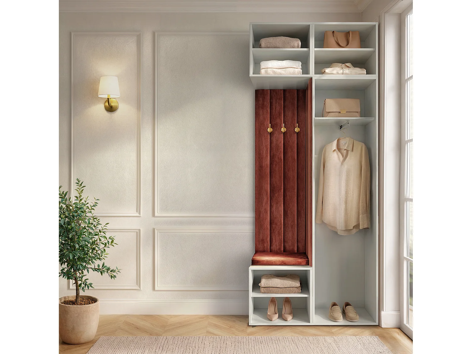 Garderobe Aria 112 cm Zwart Gestoffeerd Beige Soft-Close Push-to-Open