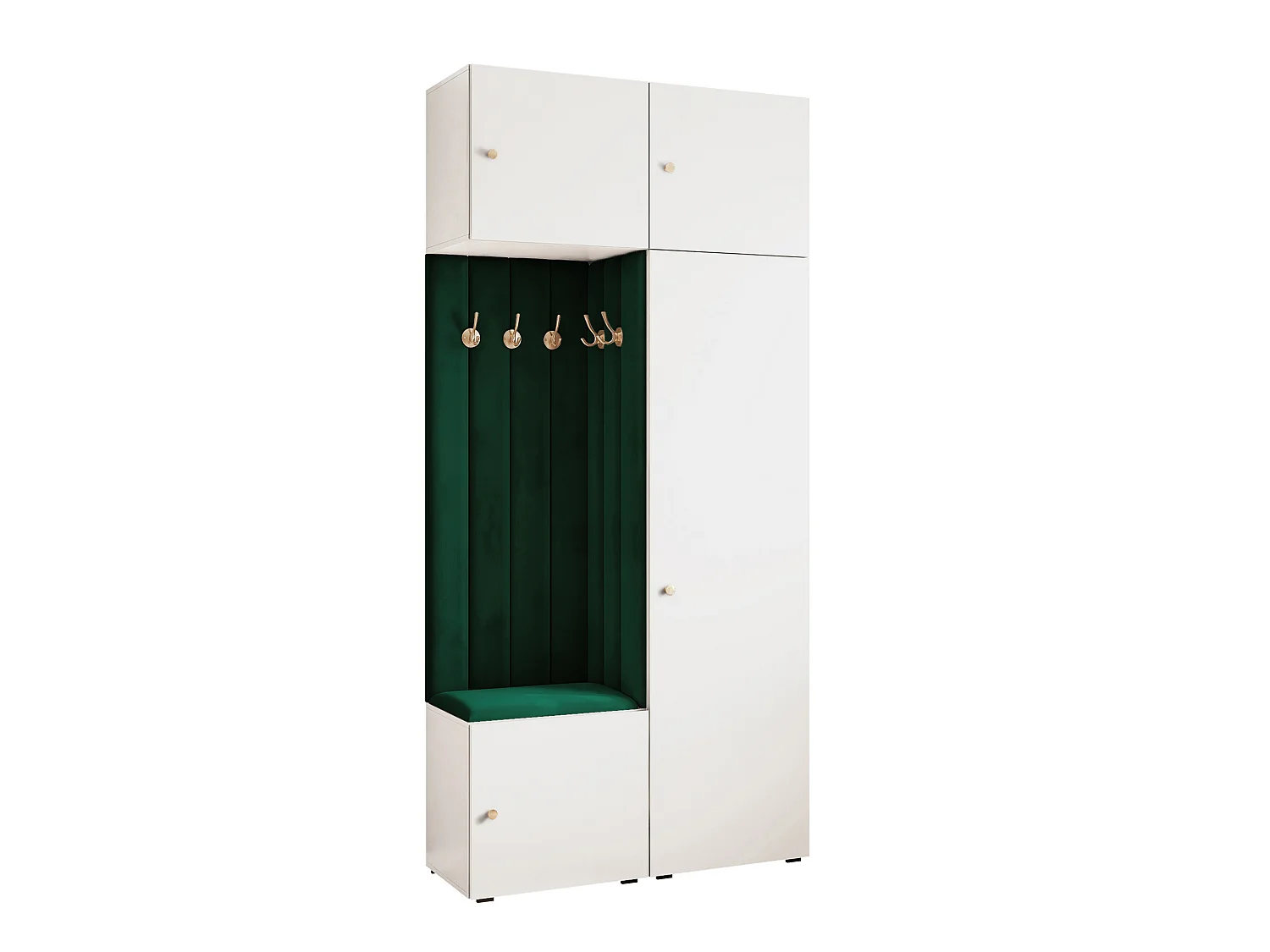 Vestiaire ARIA 10 112 cm Blanc Rembourré Vert Foncé Soft-Close Poignées bouton Doré