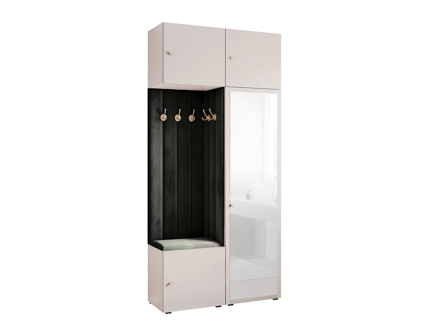 Vestiaire ARIA 10 112 cm Cachemire Rembourré Noir avec Miroir Soft-Close Poignées bouton Doré