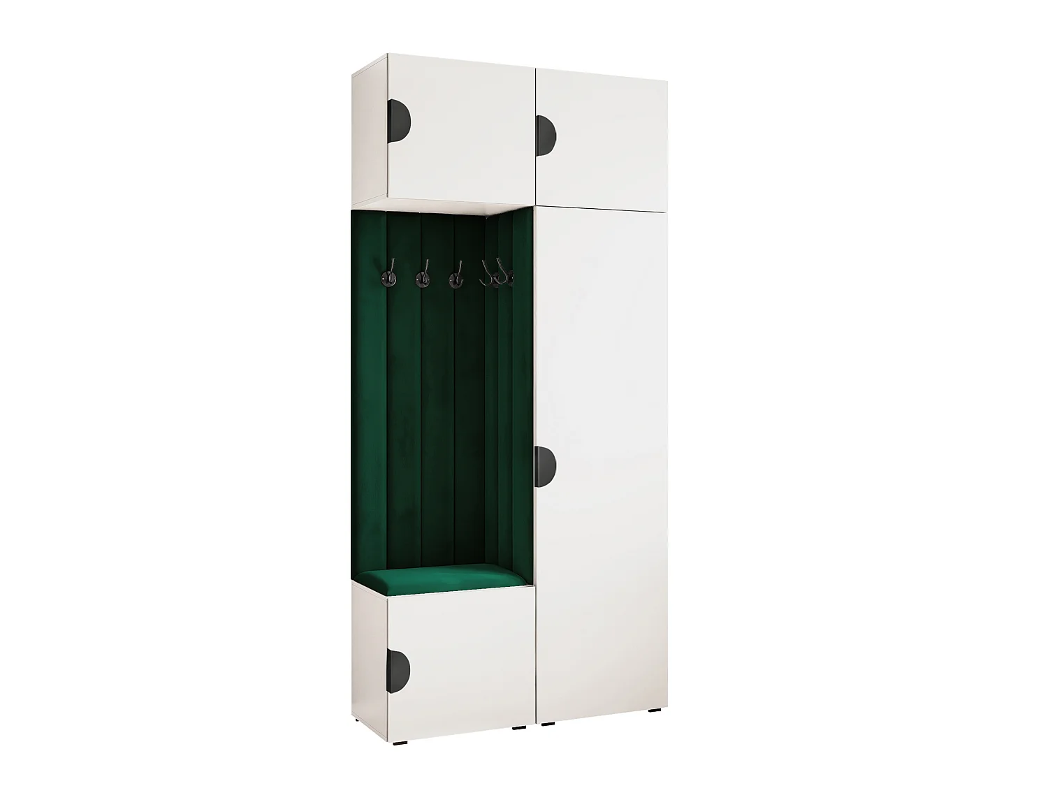 Vestiaire ARIA 10 112 cm Blanc Rembourré Vert Foncé Soft-Close Poignées Moon Noir