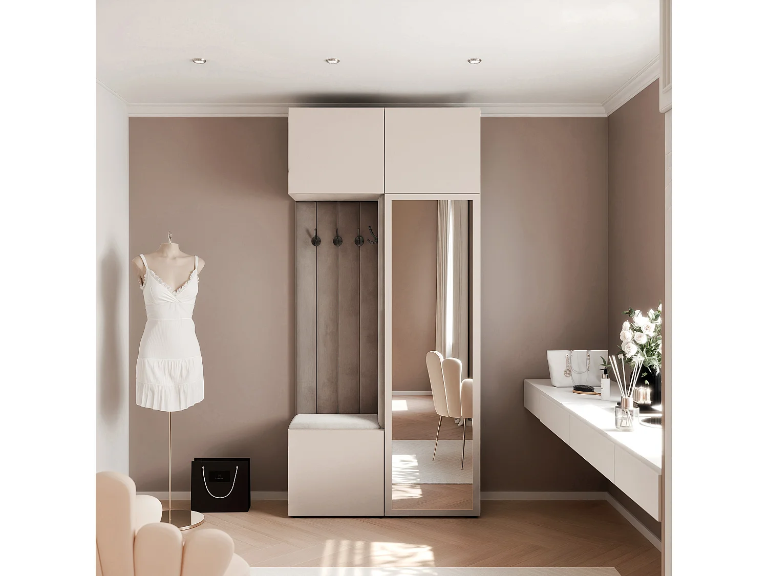 Vestiaire ARIA 10 112 cm Cachemire Rembourré Gris Souris avec Miroir Soft-Close Push-to-Open
