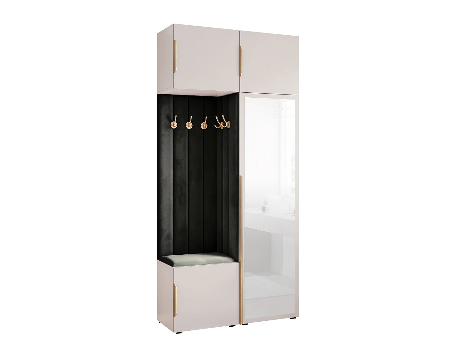 Vestiaire ARIA 10 112 cm Noir Rembourré Noir avec Miroir Soft-Close Poignées Hexa Doré