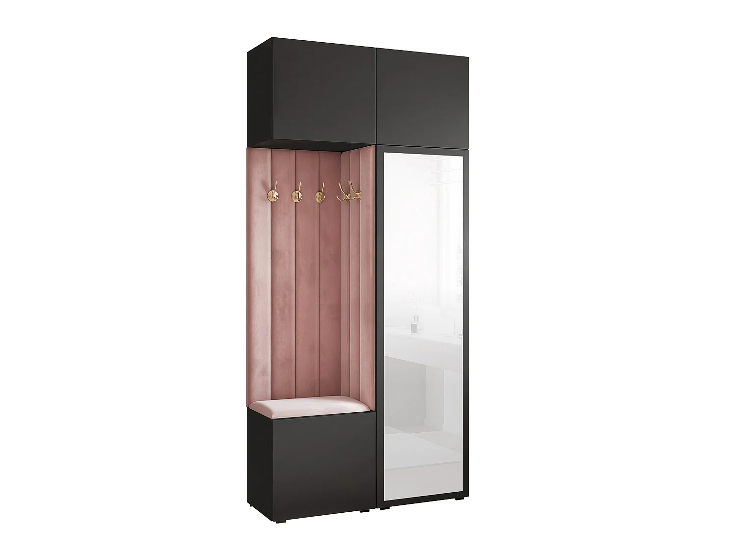 Vestiaire ARIA 10 112 cm Noir Rembourré Rose avec Miroir Soft-Close Push-to-Open