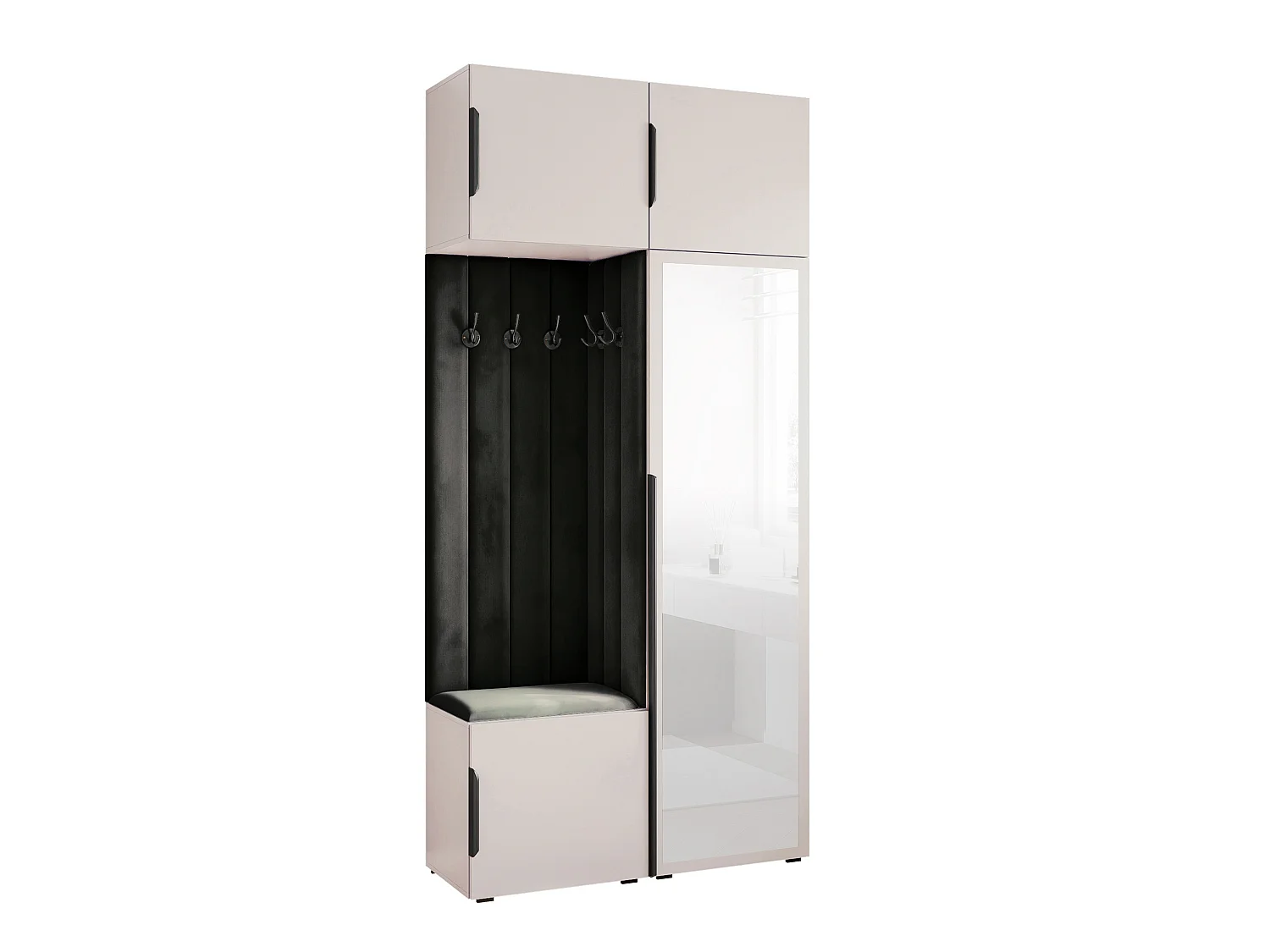 Vestiaire ARIA 10 112 cm Cachemire Rembourré Noir avec Miroir Soft-Close Poignées Hexa Noir