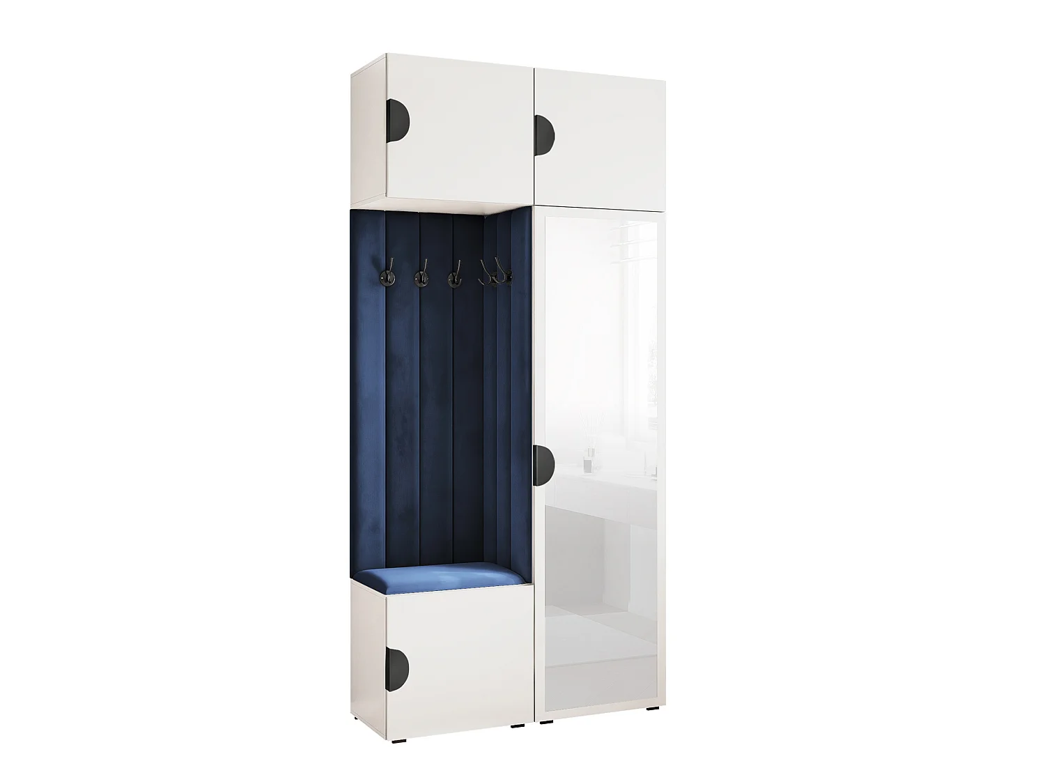Vestiaire ARIA 10 112 cm Blanc Rembourré Bleu Atlantique avec Miroir Soft-Close Poignées Moon Noir