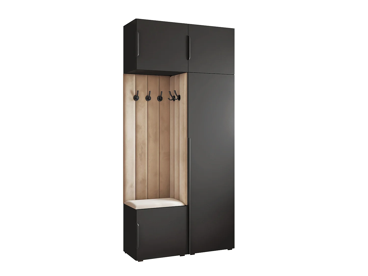 Vestiaire ARIA 10 112 cm Noir Rembourré Beige Soft-Close Poignées Hexa Noir