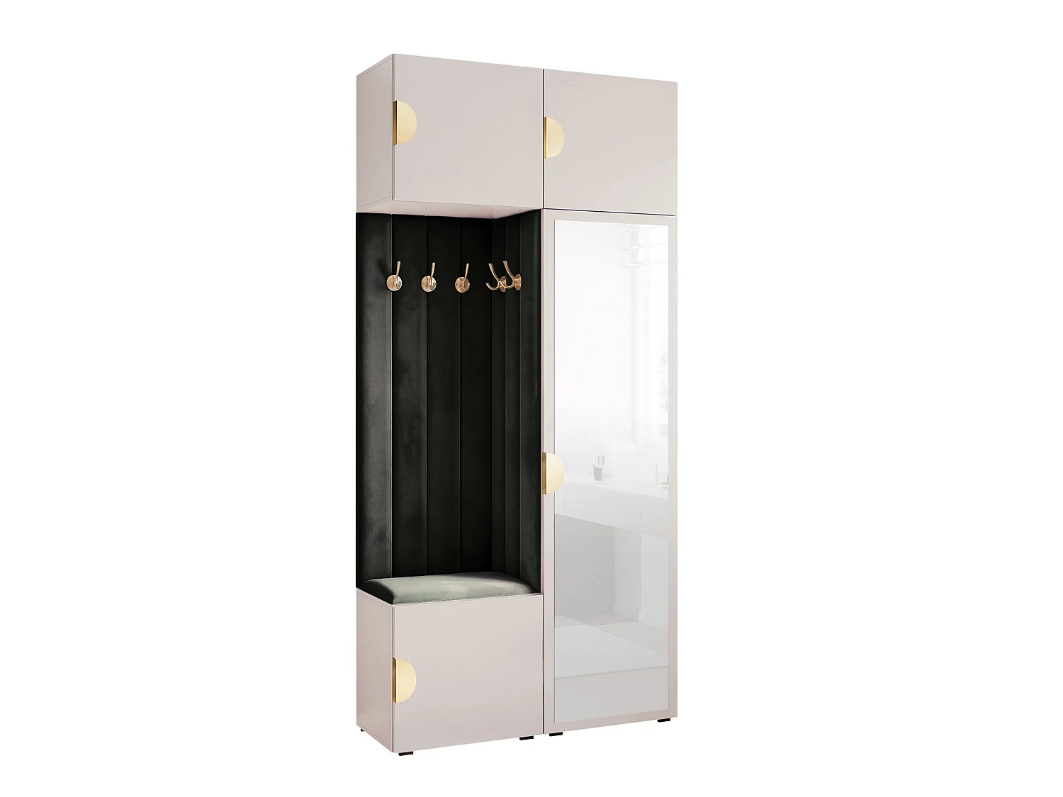 Vestiaire ARIA 10 112 cm Noir Rembourré Noir avec Miroir Soft-Close Poignées Moon Doré