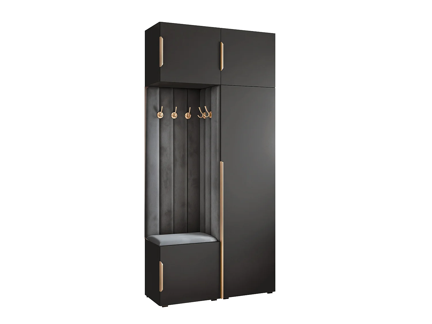Garderobe Aria 112 cm Zwart Gestoffeerd Grafiet Soft-Close Grepen Goud