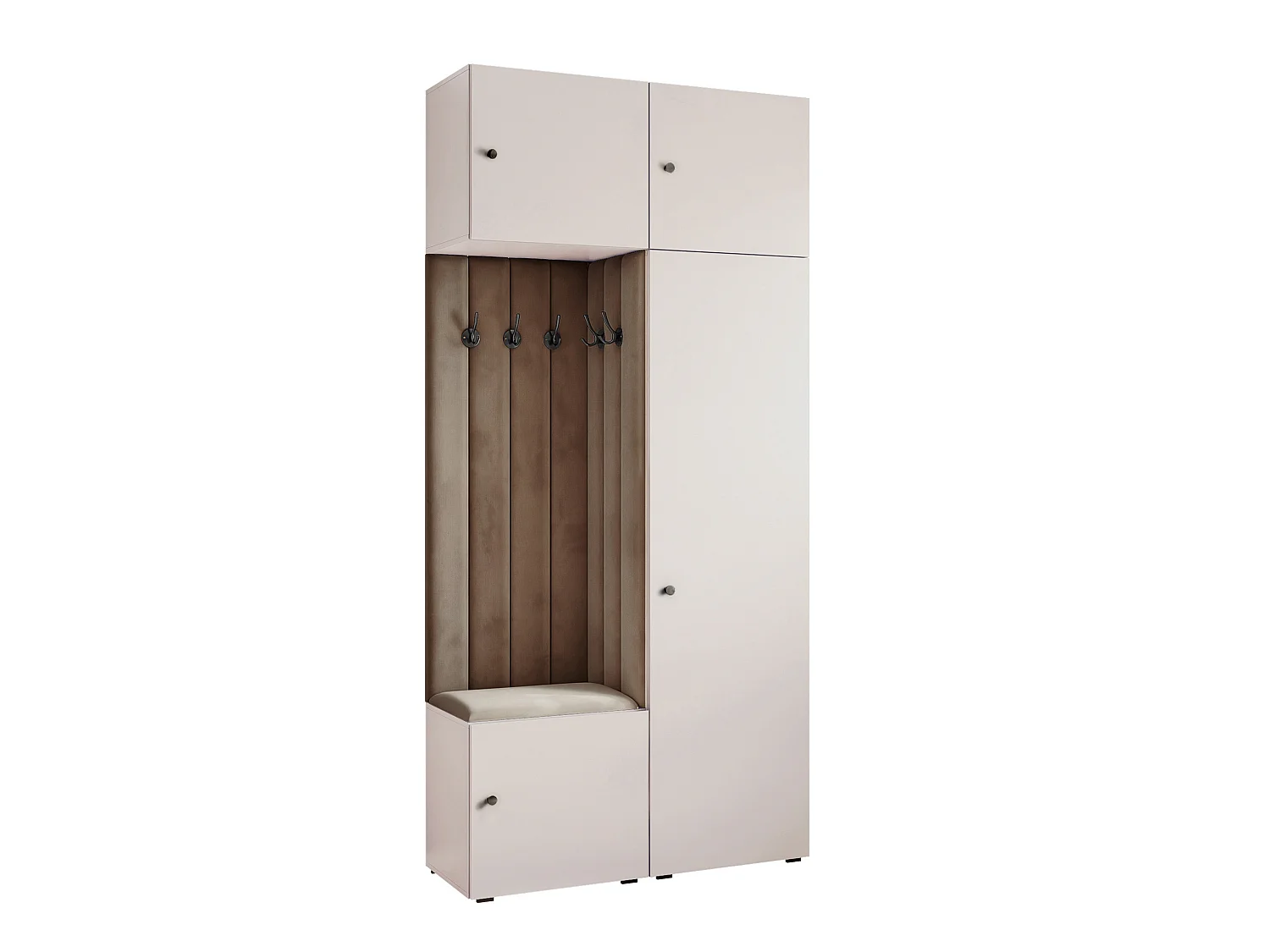 Vestiaire ARIA 10 112 cm Cachemire Rembourré Taupe Soft-Close Poignées bouton Noir