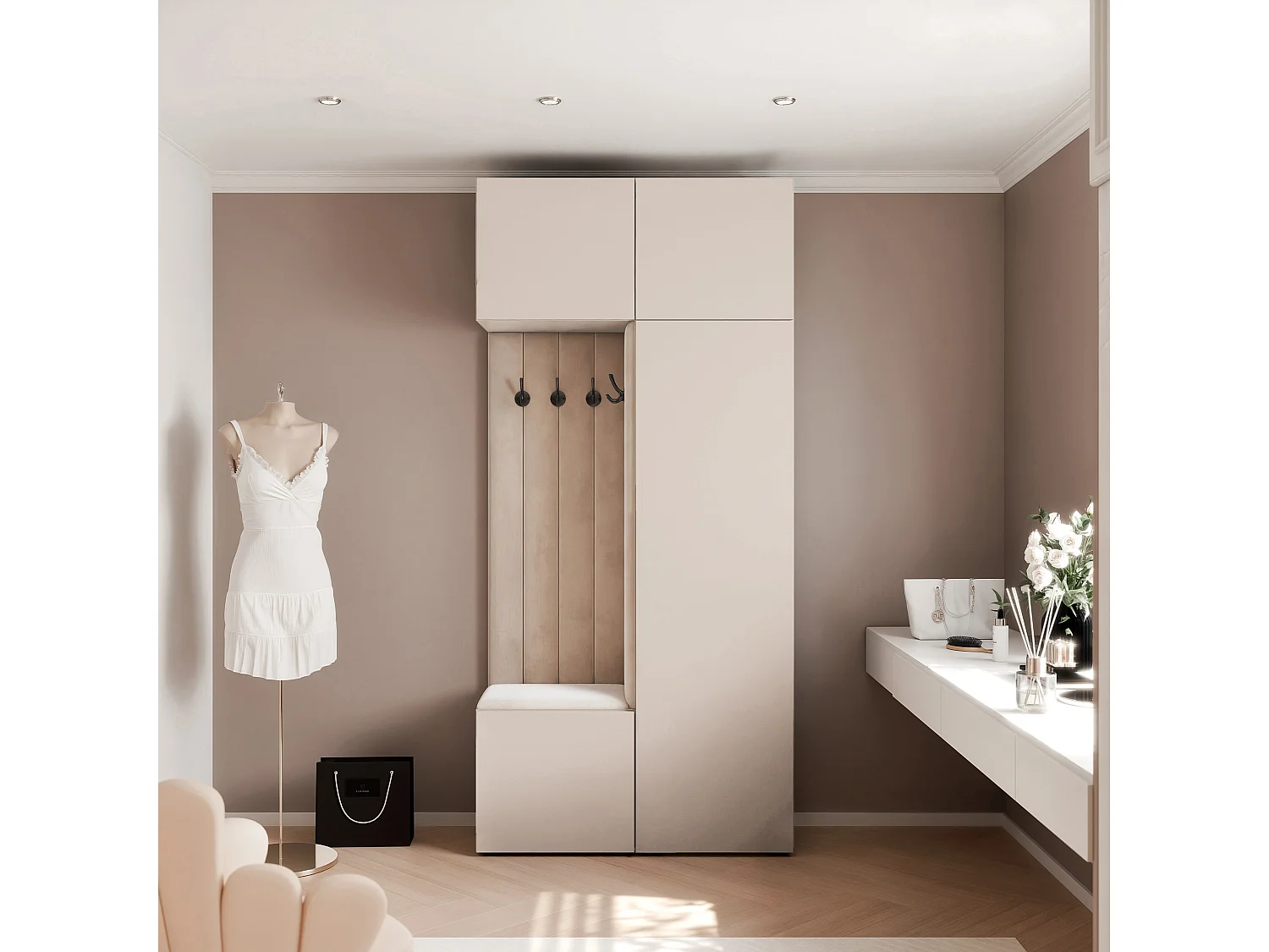 Vestiaire ARIA 10 112 cm Cachemire Rembourré Cachemire Soft-Close Push-to-Open