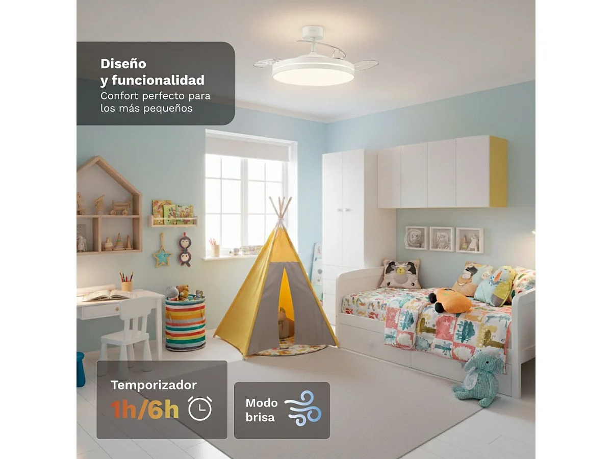 Ventilateur de plafond Grunkel SKYWHITE42 42" Blanc Lames Rétractables Lumière LED Télécommande