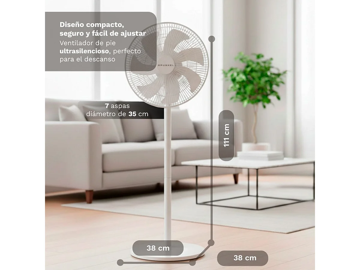 Grunkel FS-14PR 30W 12-Stufen Leiser Weißer 111cm Standventilator mit Fernbedienung und Timer