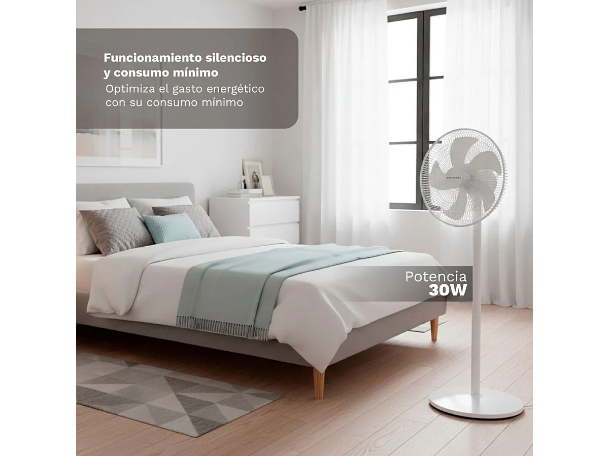 Grunkel FS-14PR 30W 12-Stufen Leiser Weißer 111cm Standventilator mit Fernbedienung und Timer