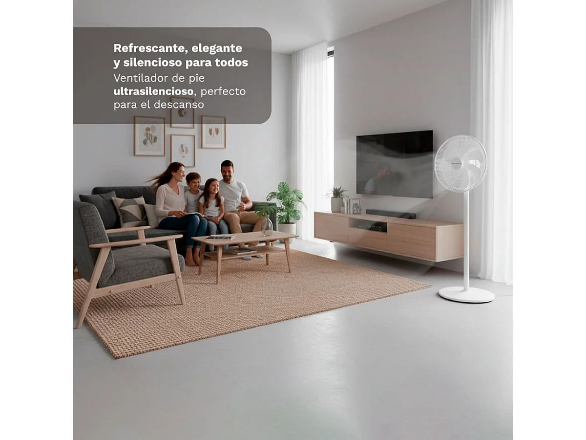 Grunkel FS-14PR 30W 12-Stufen Leiser Weißer 111cm Standventilator mit Fernbedienung und Timer