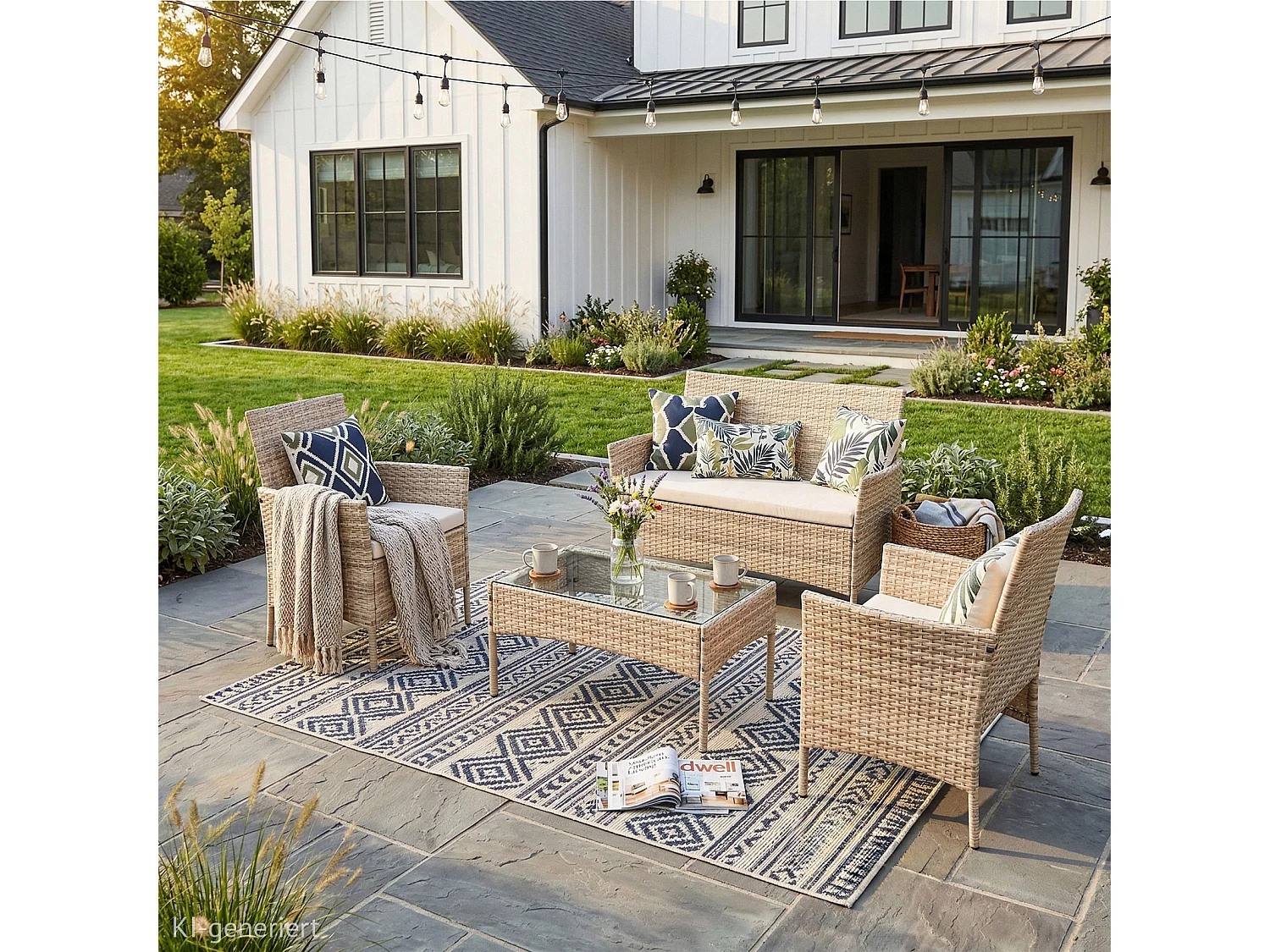 Salon de jardin SVITA BROOKLYN 4 pcs. Ensemble de meubles de jardin Salon en résine tressée Beige