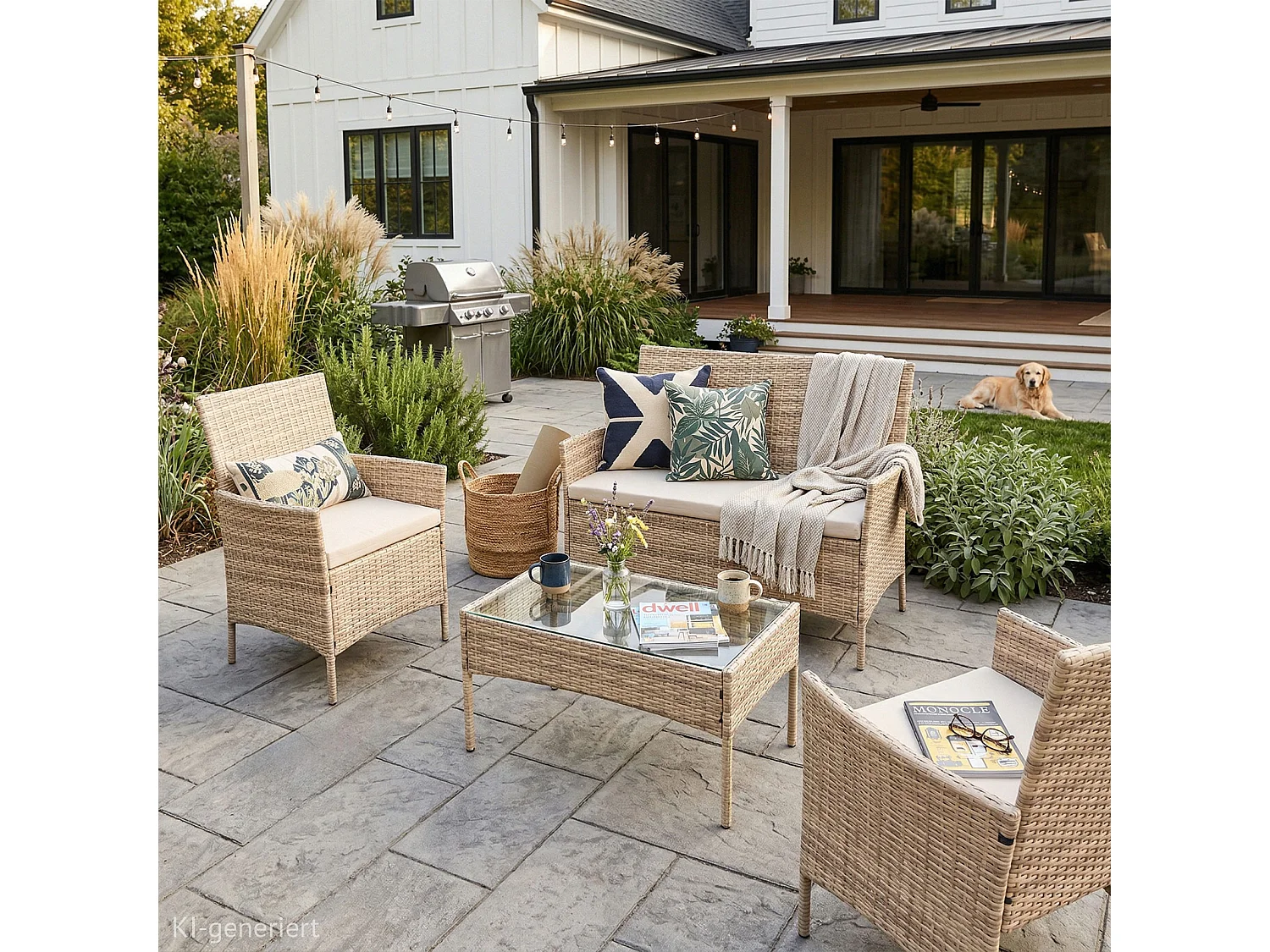 Salon de jardin SVITA BROOKLYN 4 pcs. Ensemble de meubles de jardin Salon en résine tressée Beige