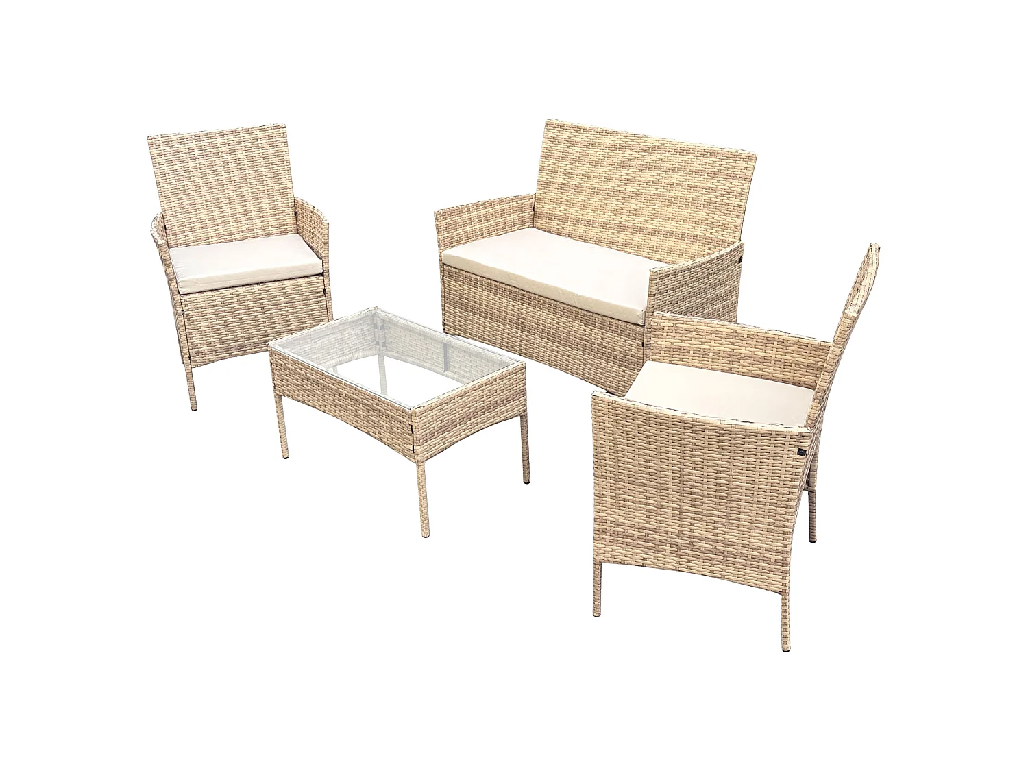 Salon de jardin SVITA BROOKLYN 4 pcs. Ensemble de meubles de jardin Salon en résine tressée Beige