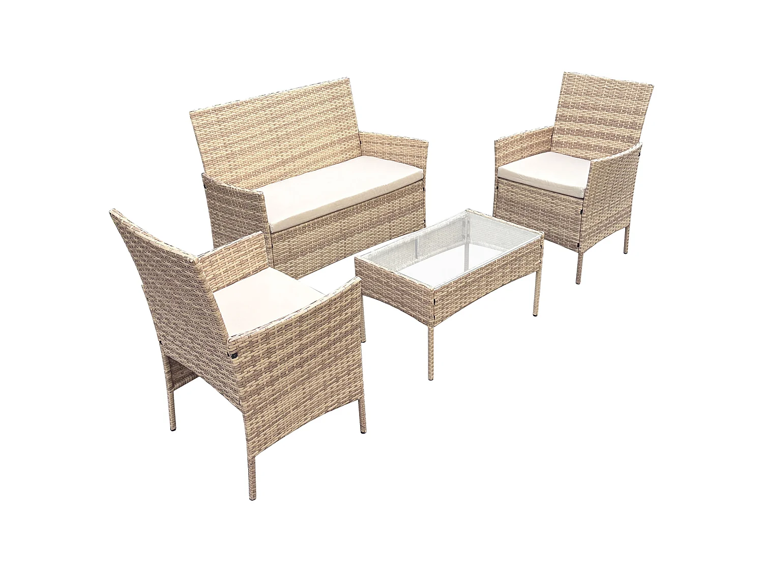 Salon de jardin SVITA BROOKLYN 4 pcs. Ensemble de meubles de jardin Salon en résine tressée Beige