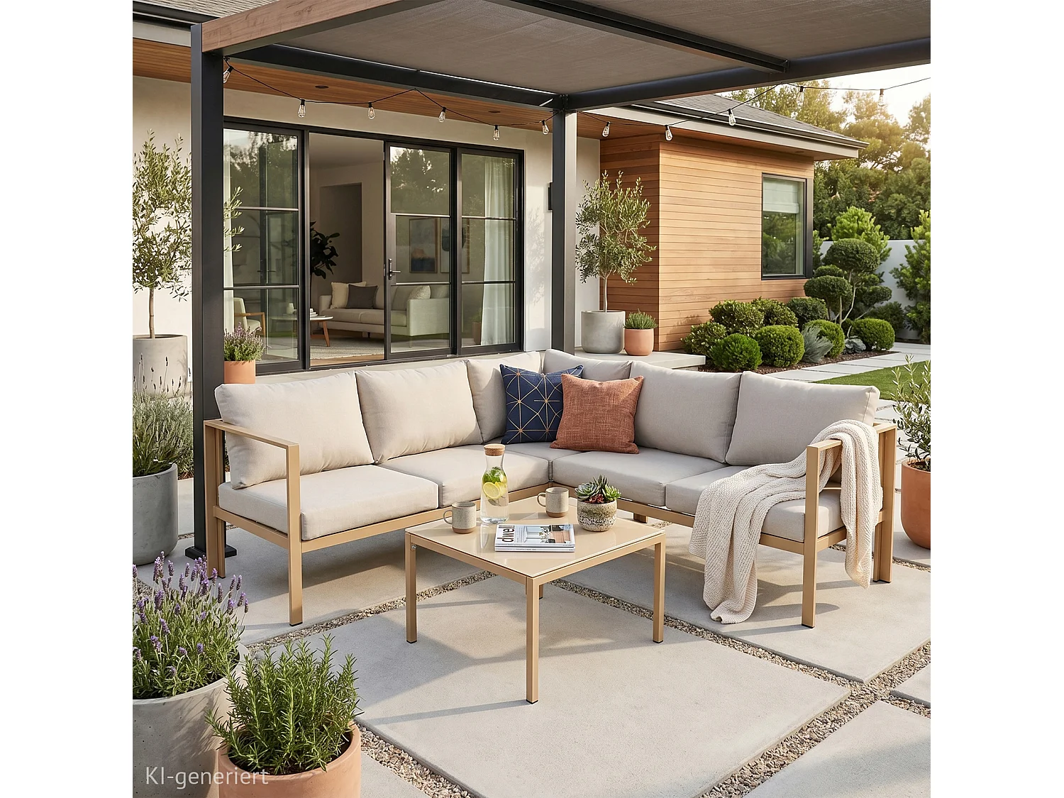 Ensemble de canapés d'extérieur 4 pièces SVITA MISSOURI Garden Lounge en acier galvanisé beige