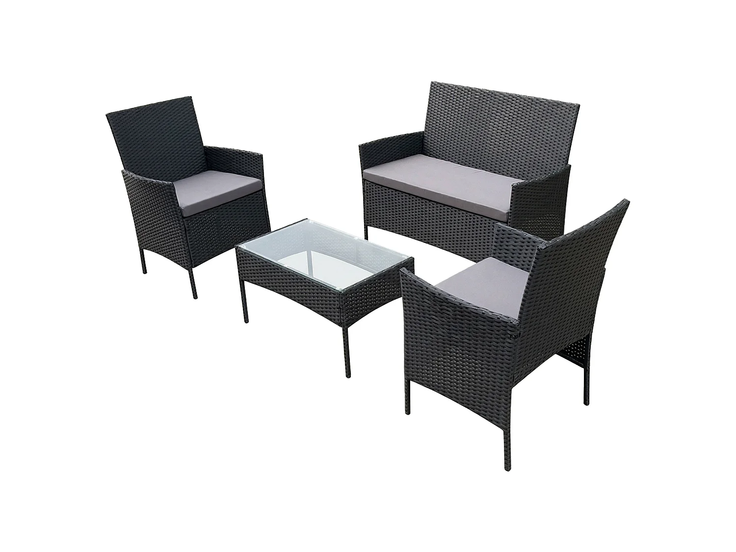 Ensemble de jardin SVITA BROOKLYN 4 pièces avec housse en polyrotin coussins noir