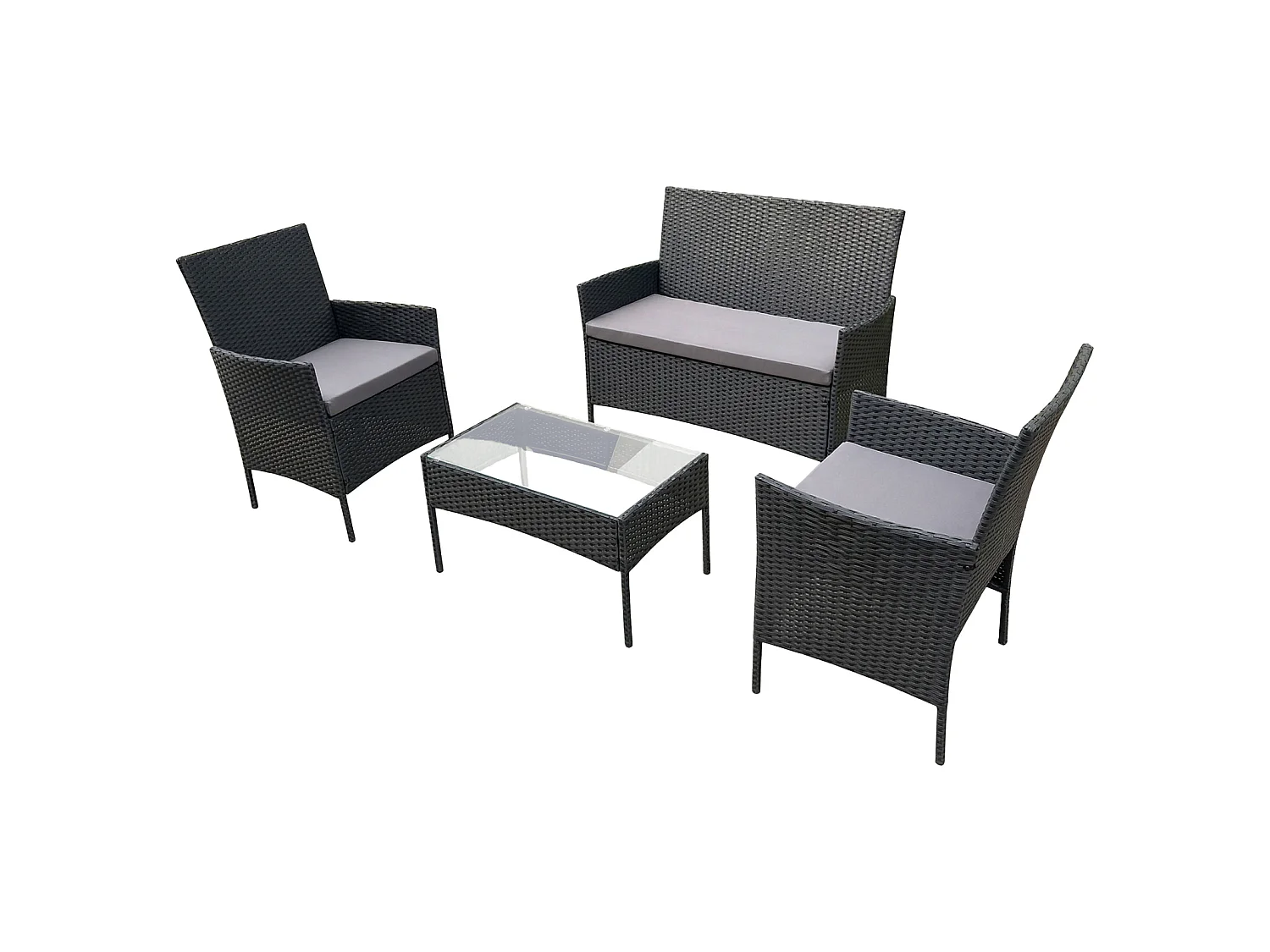 Ensemble de jardin SVITA BROOKLYN 4 pièces avec housse en polyrotin coussins noir