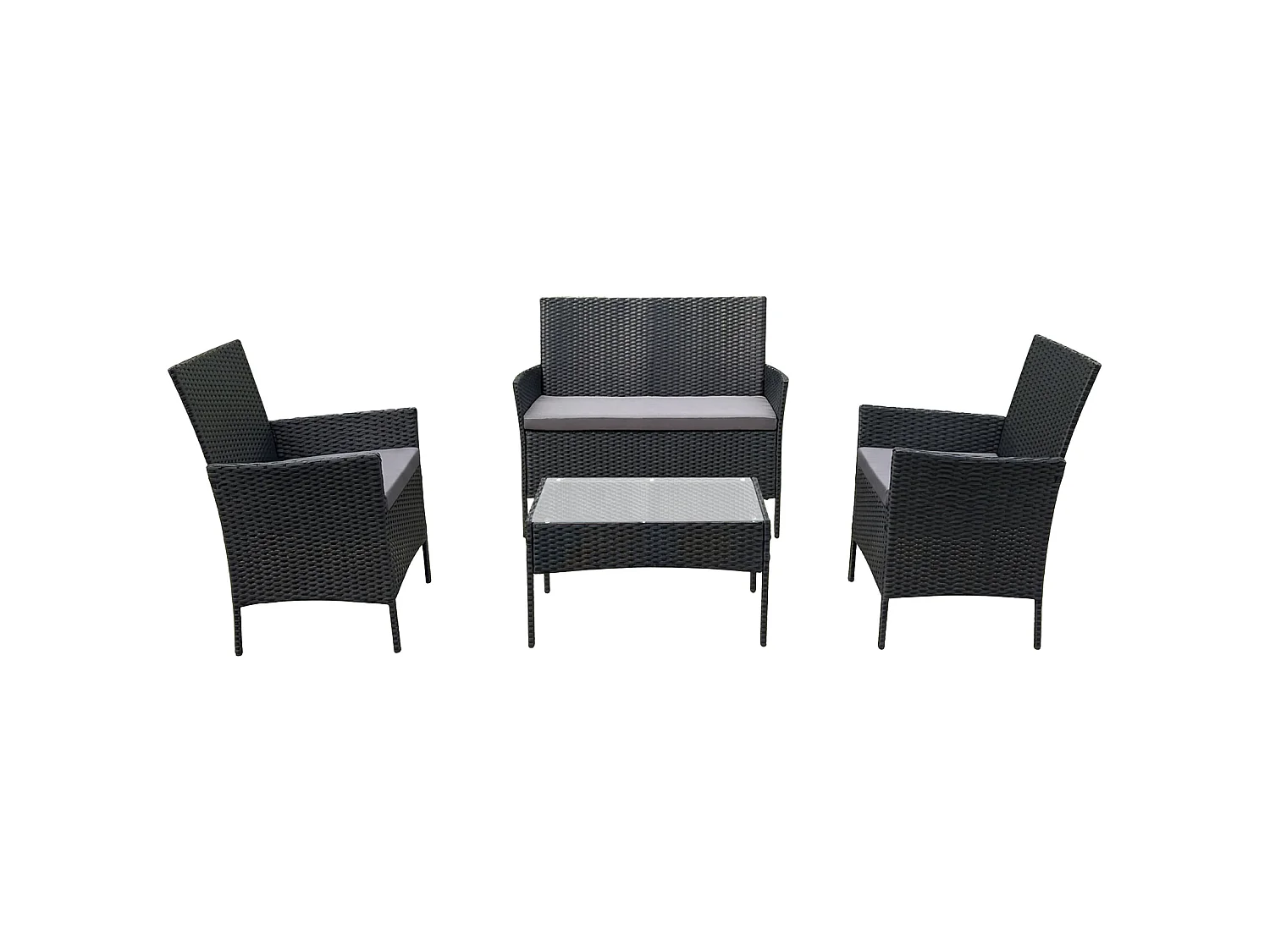 Ensemble de jardin SVITA BROOKLYN 4 pièces avec housse en polyrotin coussins noir