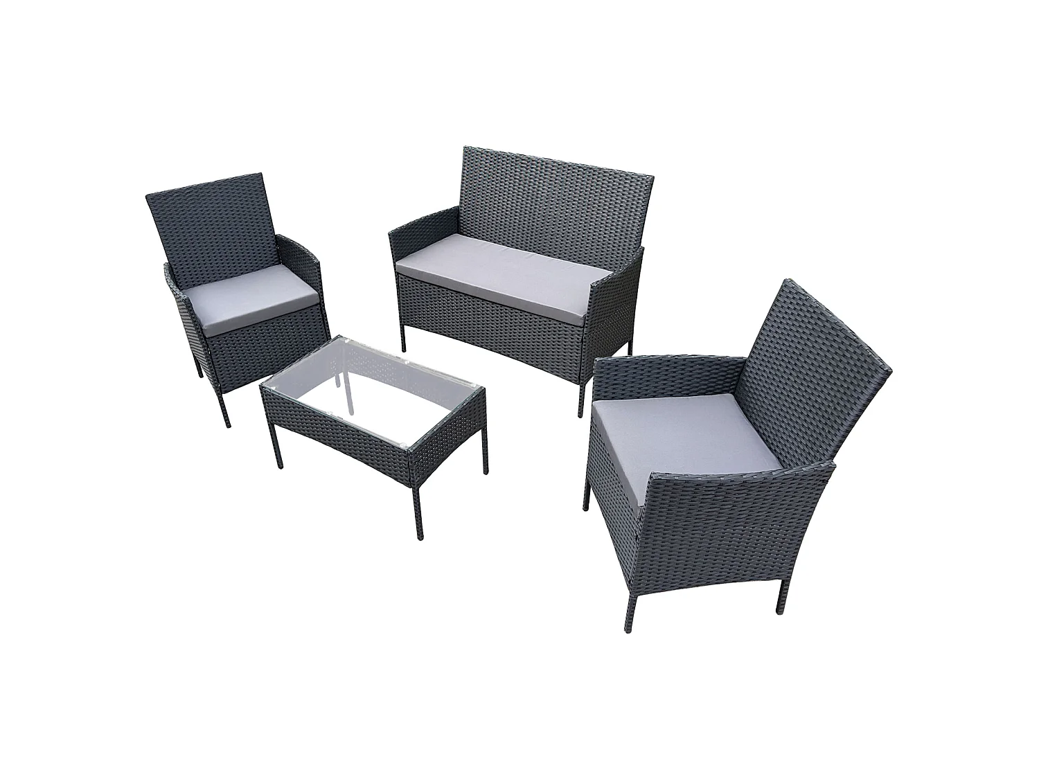 Salon de jardin SVITA BROOKLYN 4 pcs. Ensemble de meubles de jardin Salon en résine tressée Noir