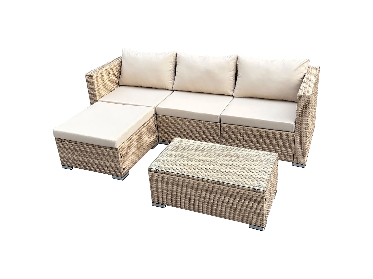 Ensemble de salon de jardin SVITA QUEENS 5 pièces canapé en polyrotin beige