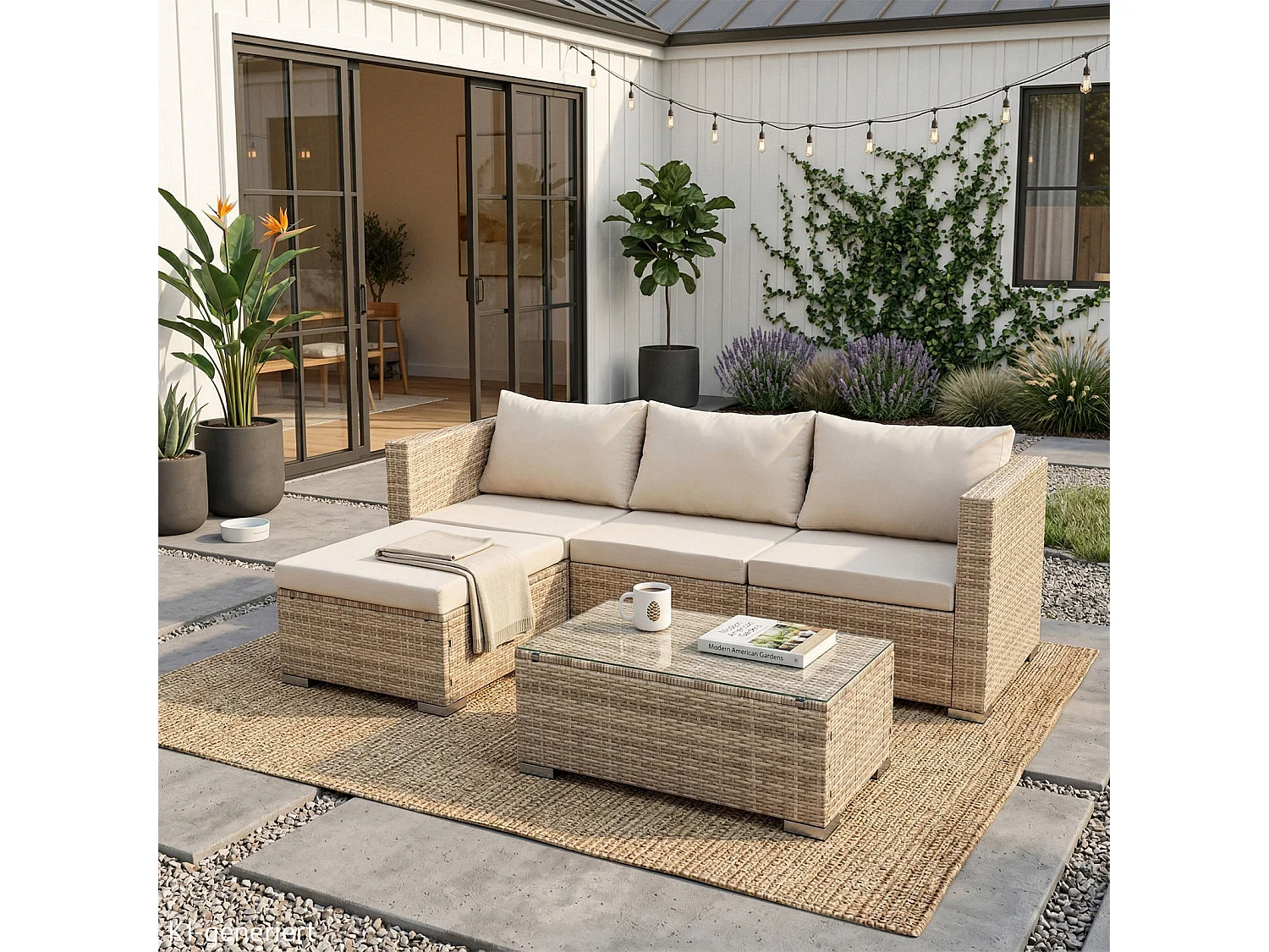 Ensemble de salon de jardin SVITA QUEENS 5 pièces canapé en polyrotin beige