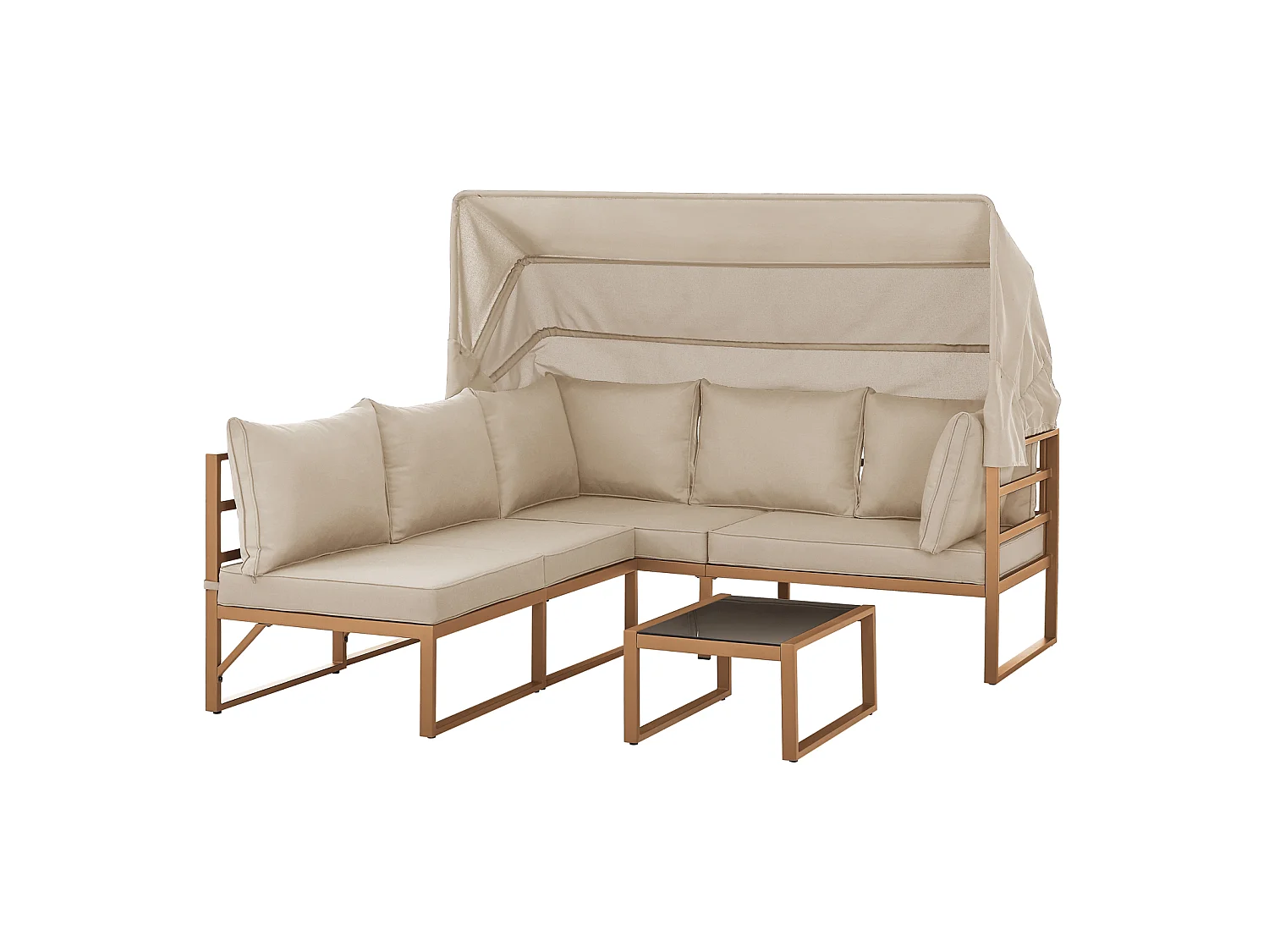 Ensemble de salon de jardin MAUI avec toit - Canapé d'extérieur en acier beigw