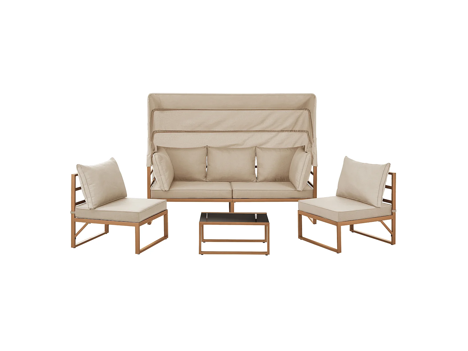 Ensemble de salon de jardin MAUI avec toit - Canapé d'extérieur en acier beigw