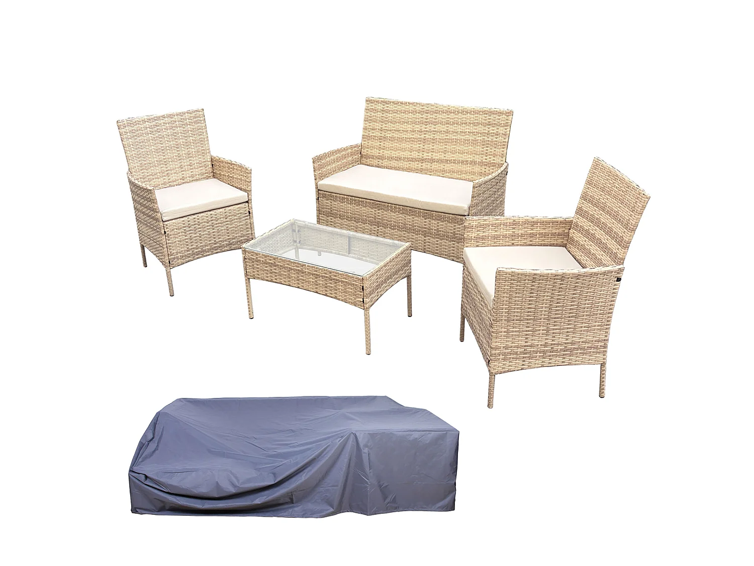 Ensemble de jardin SVITA BROOKLYN 4 pièces avec housse en polyrotin coussins beige