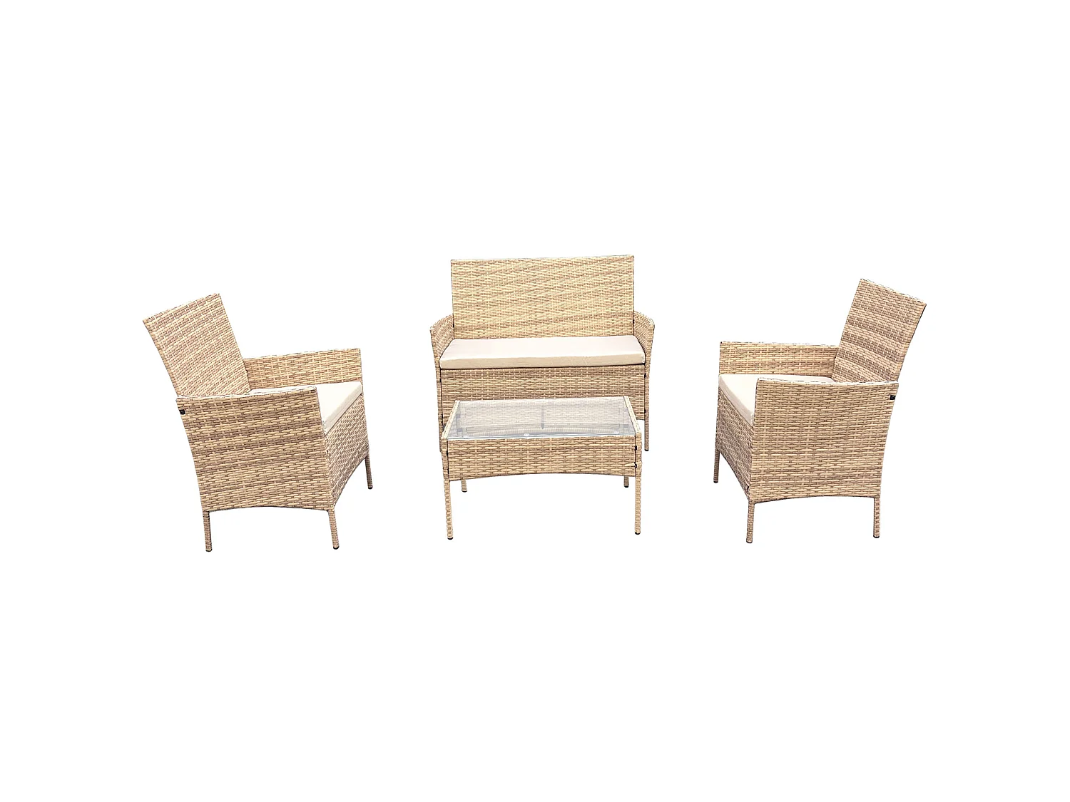 Ensemble de jardin SVITA BROOKLYN 4 pièces avec housse en polyrotin coussins beige