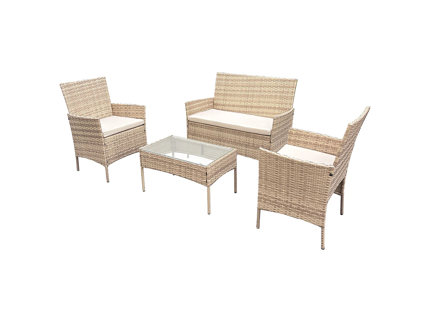 Ensemble de jardin SVITA BROOKLYN 4 pièces avec housse en polyrotin coussins beige