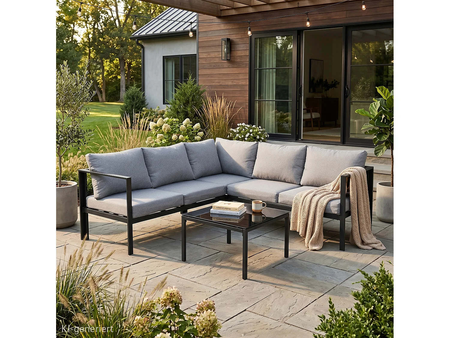 Ensemble de canapés d'extérieur 4 pièces SVITA MISSOURI Garden Lounge en acier galvanisé noir