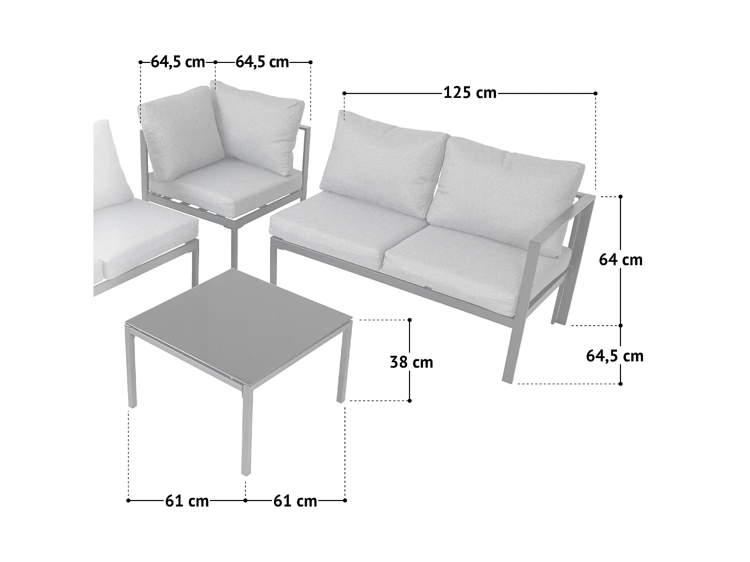 Ensemble de canapés d'extérieur 4 pièces SVITA MISSOURI Garden Lounge en acier galvanisé noir