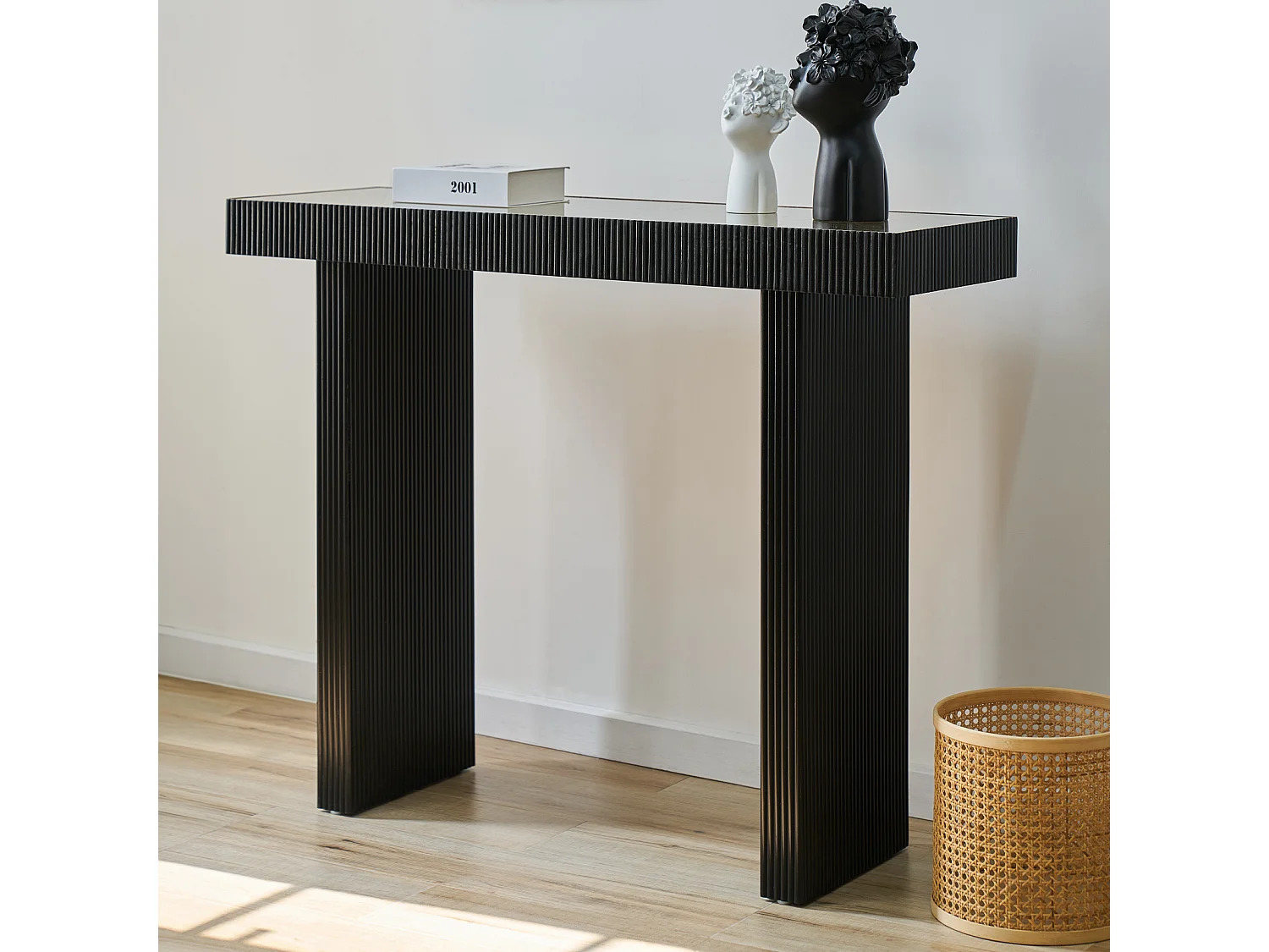 Console SVITA ALVARO aspect rotin noir/noir