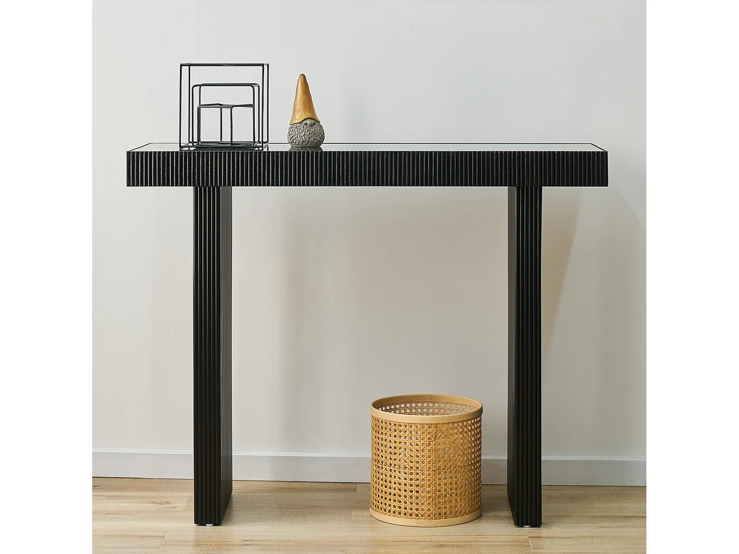Console SVITA ALVARO aspect rotin noir/noir