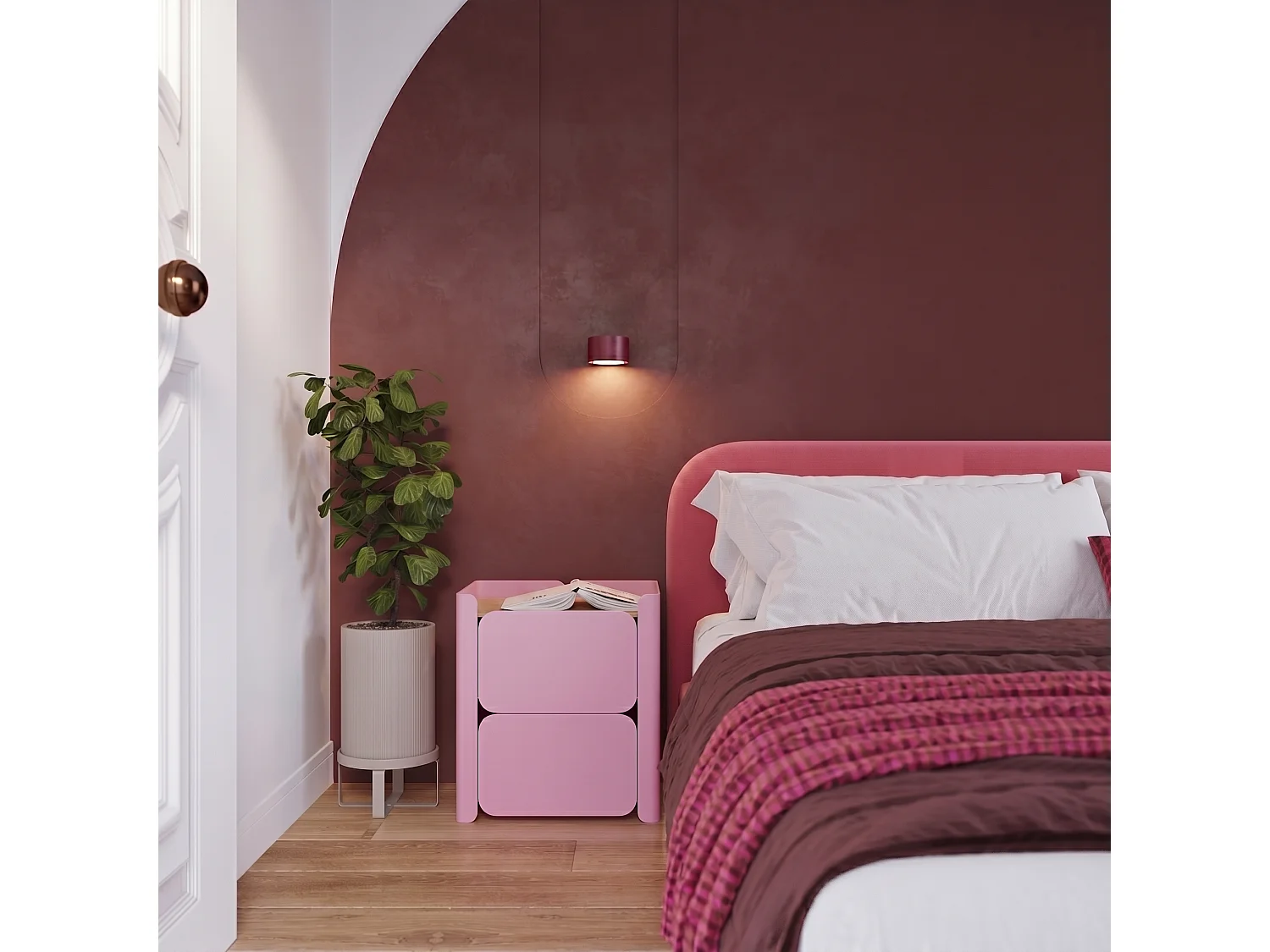 Applique minimaliste en aluminium - 1 sources lumineuses - L.10 x H.6 cm - bordeaux