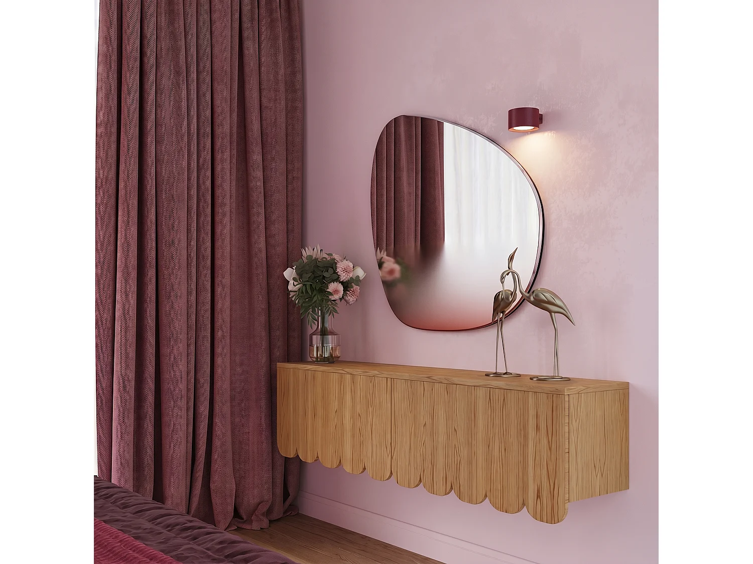Applique minimaliste en aluminium - 1 sources lumineuses - L.10 x H.6 cm - bordeaux