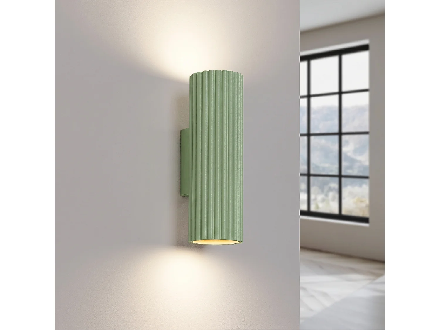 Applique minimaliste en aluminium - 2 sources lumineuses - L.6,5 x H.20 cm - sauge