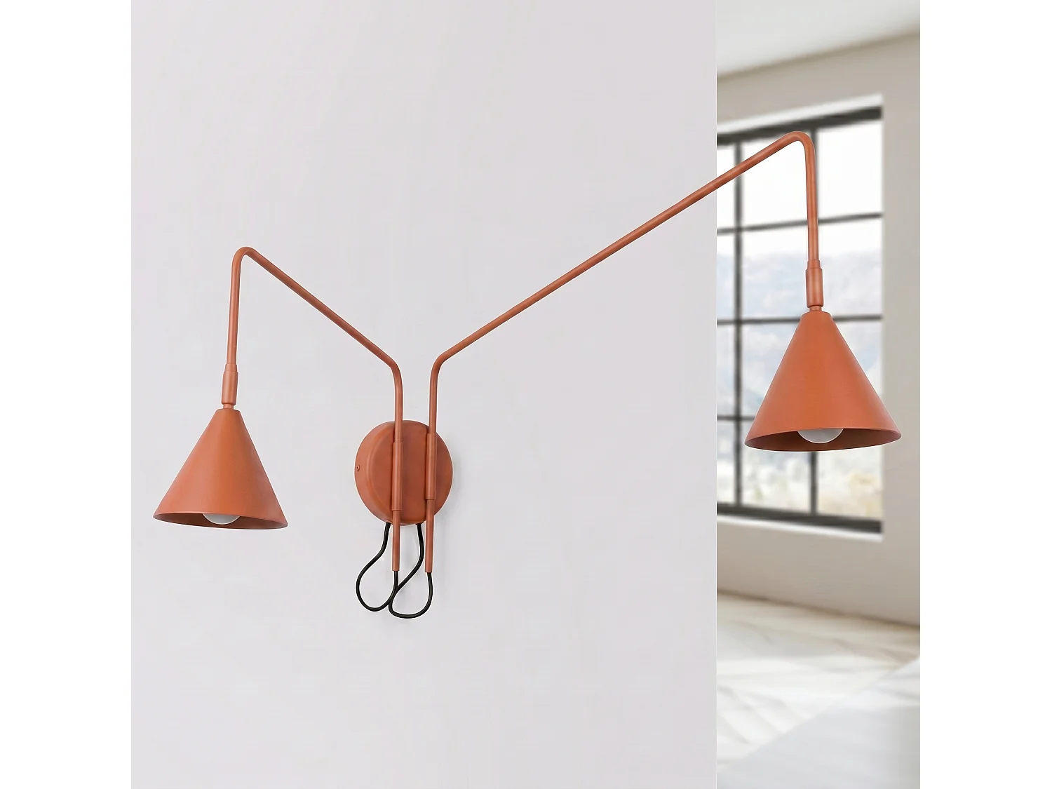 Appliques NOX moderne en acier - 2 sources lumineuses - L.150 x H.30 cm - ocre rouge