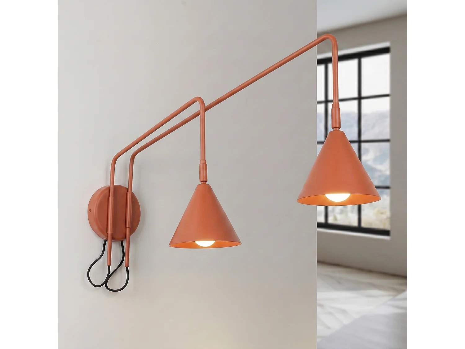 Appliques NOX moderne en acier - 2 sources lumineuses - L.150 x H.30 cm - ocre rouge