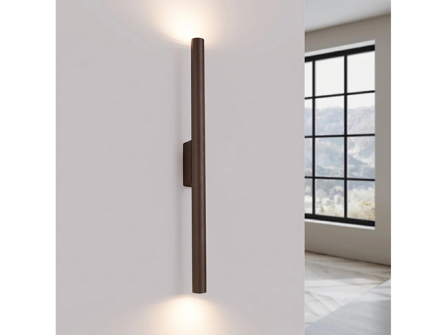 Applique moderne en acier - 2 sources lumineuses - L.2,5 x H.50 cm - marron