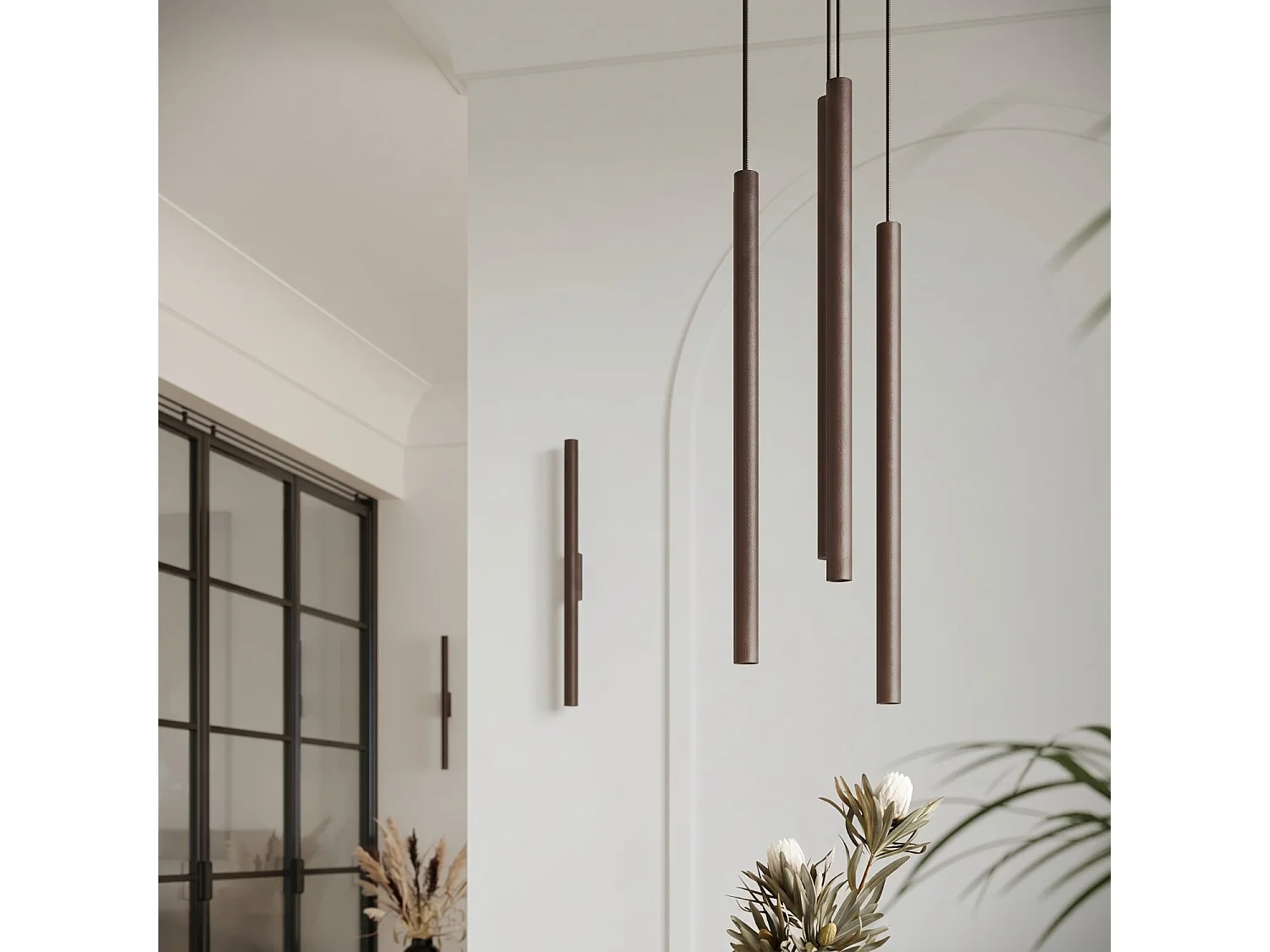 Applique moderne en acier - 2 sources lumineuses - L.2,5 x H.50 cm - marron