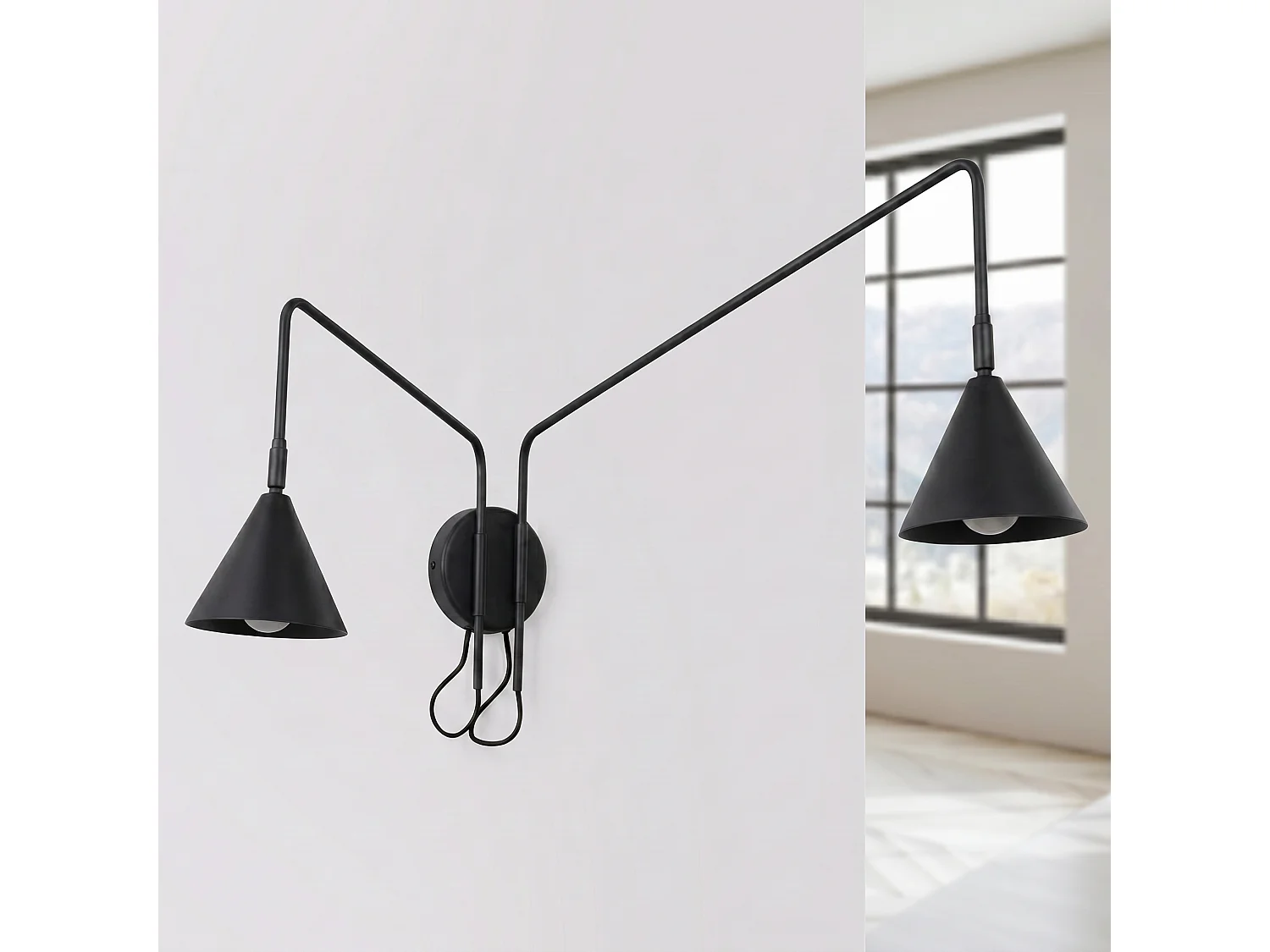 Appliques NOX moderne en acier - 2 sources lumineuses - L.150 x H.30 cm - noir