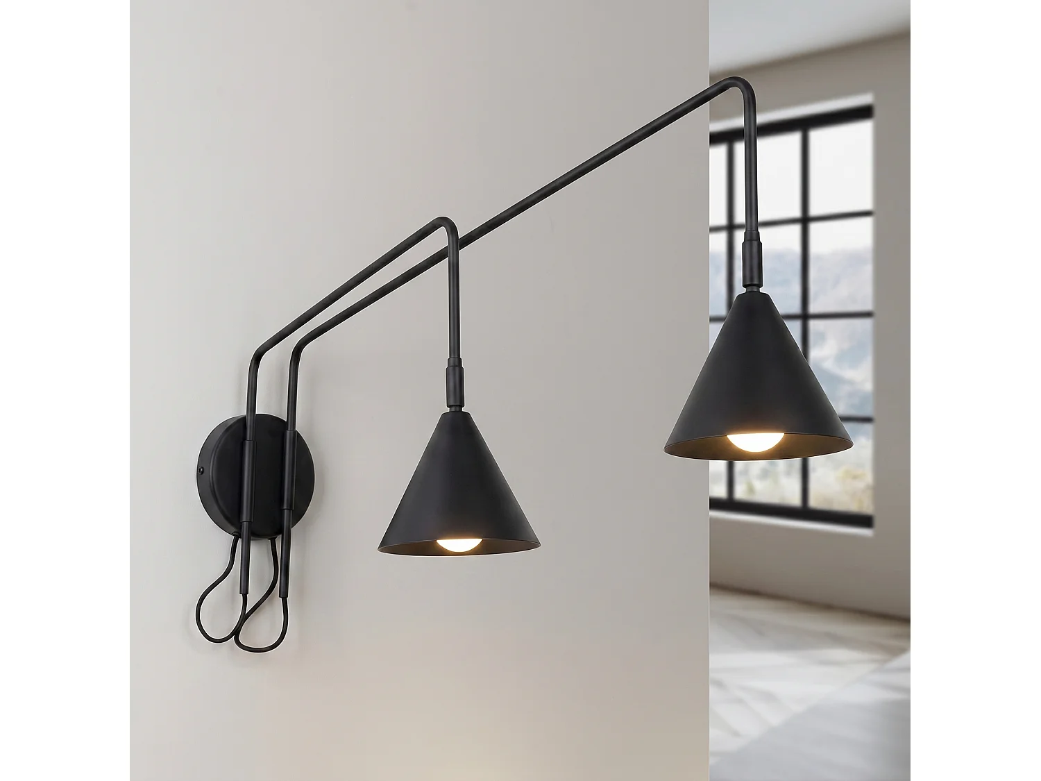 Appliques NOX moderne en acier - 2 sources lumineuses - L.150 x H.30 cm - noir
