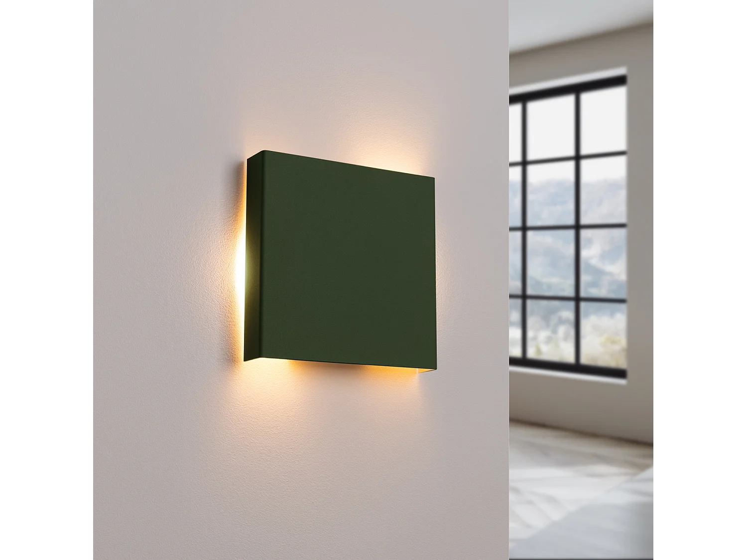 Appliques VANTA minimaliste en acier - 2 sources lumineuses - L.15 x H.15 cm - vert olive