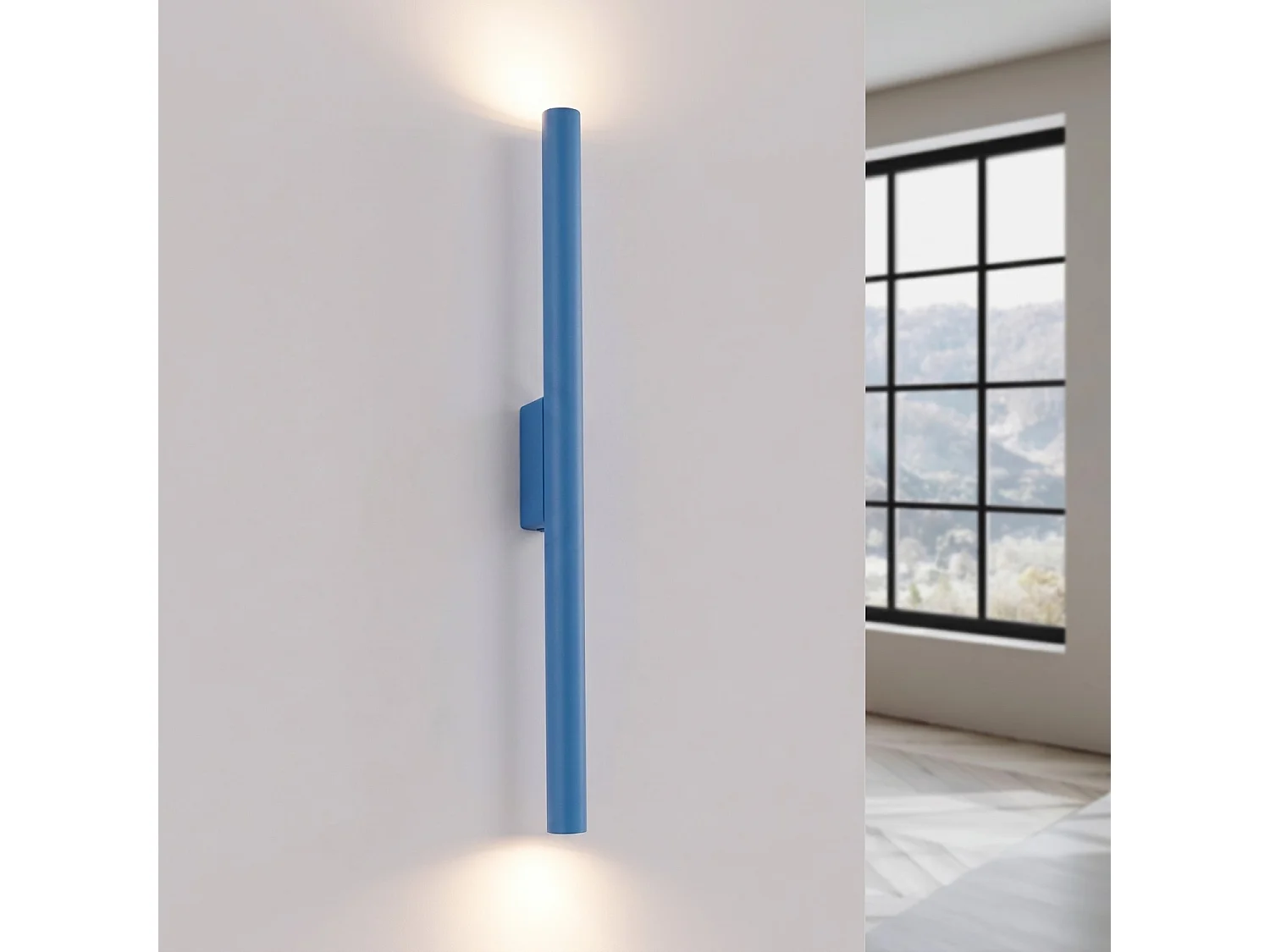 Applique moderne en acier - 2 sources lumineuses - L.2,5 x H.50 cm - bleu clair